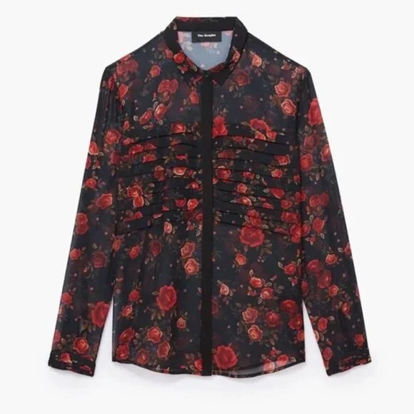 THE KOOPLES FLORAL SHEER BUTTON UP BLOUSE OVERSIZED FIT XXS - Picture 10 of 10